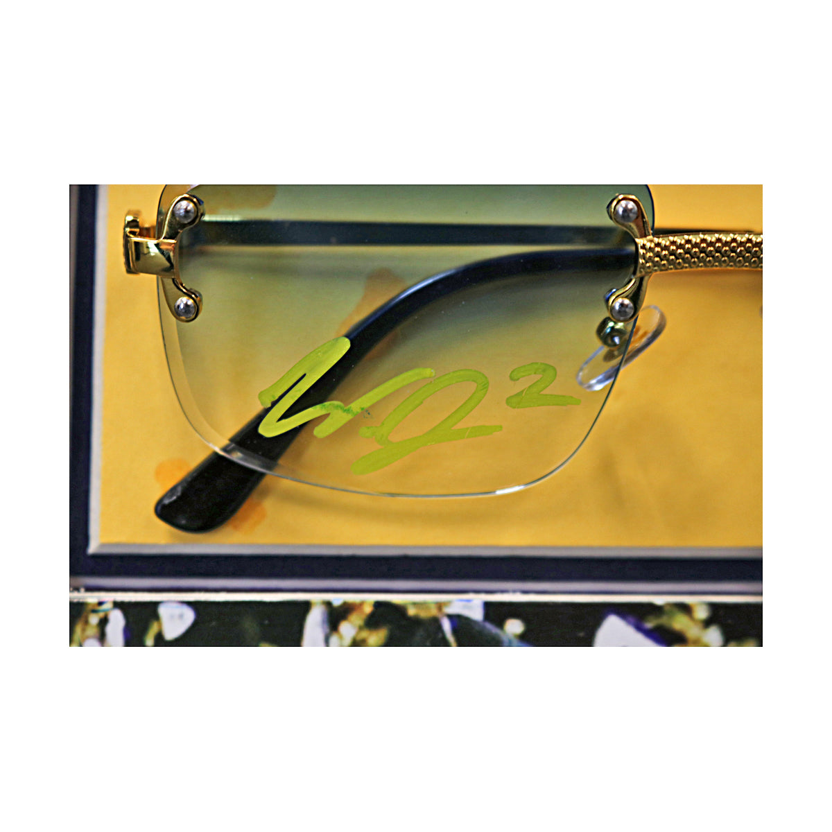 Sherrone Moore & Will Johnson Michigan Wolverines 2023 National Champions Dual Autographed Signed Credentials, Sunglasses, License Plate 20" x 24" Framed Collage - Signed Glasses View