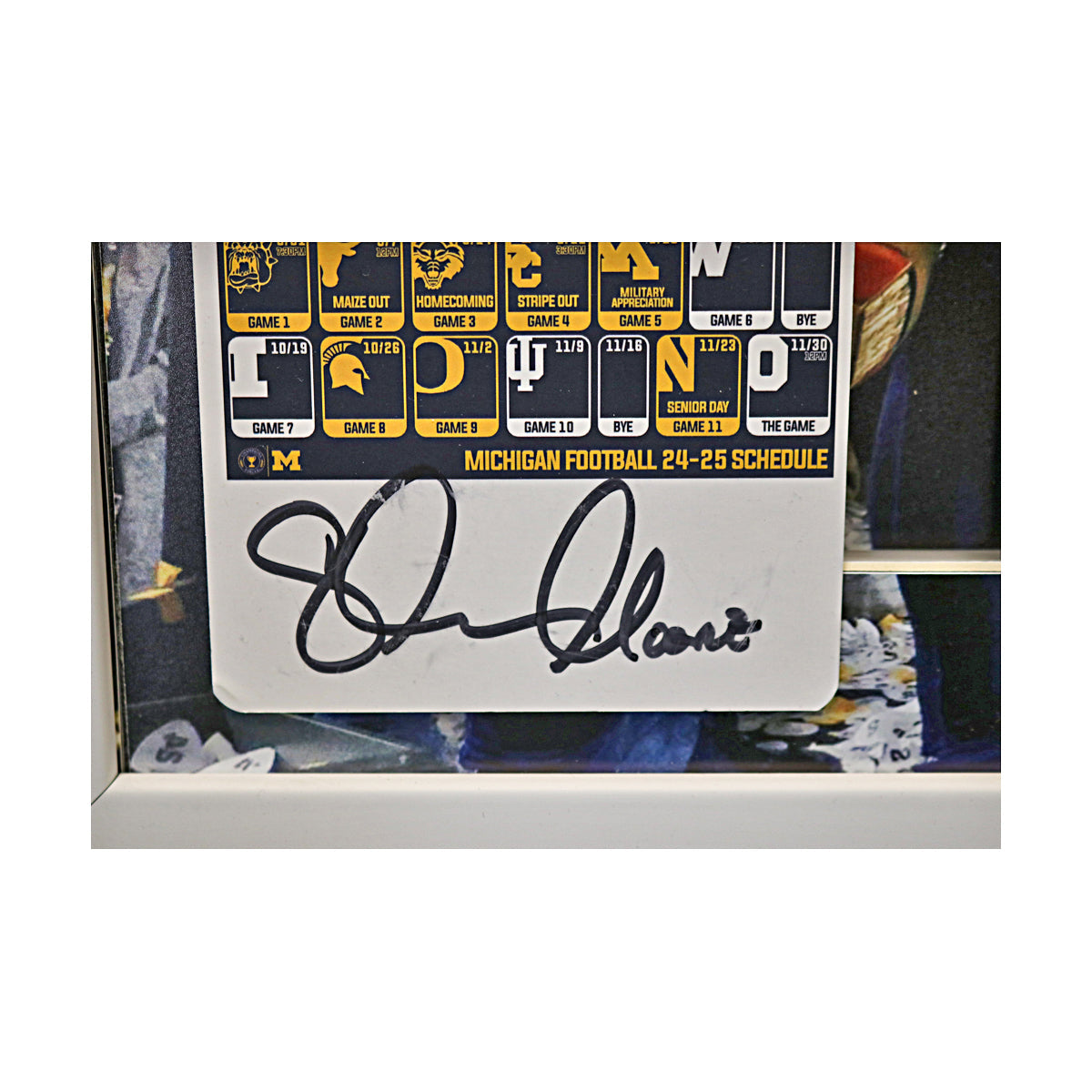 Sherrone Moore & Will Johnson Michigan Wolverines 2023 National Champions Dual Autographed Signed Credentials, Sunglasses, License Plate 20" x 24" Framed Collage - Signature View