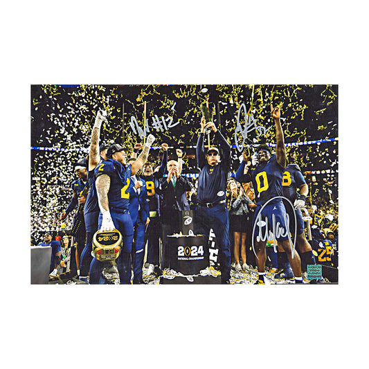 Mike Sainristil, Jaylen Harrell & Josh Wallace Autographed Signed 11x17 Photo (Playball Ink Holo) - Front View