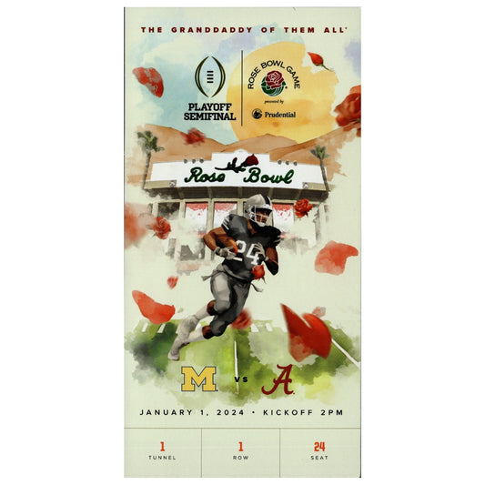 Michigan Wolverines 2024 Rose Bowl Full Game Ticket - 3 1/2" x 7" - Front View