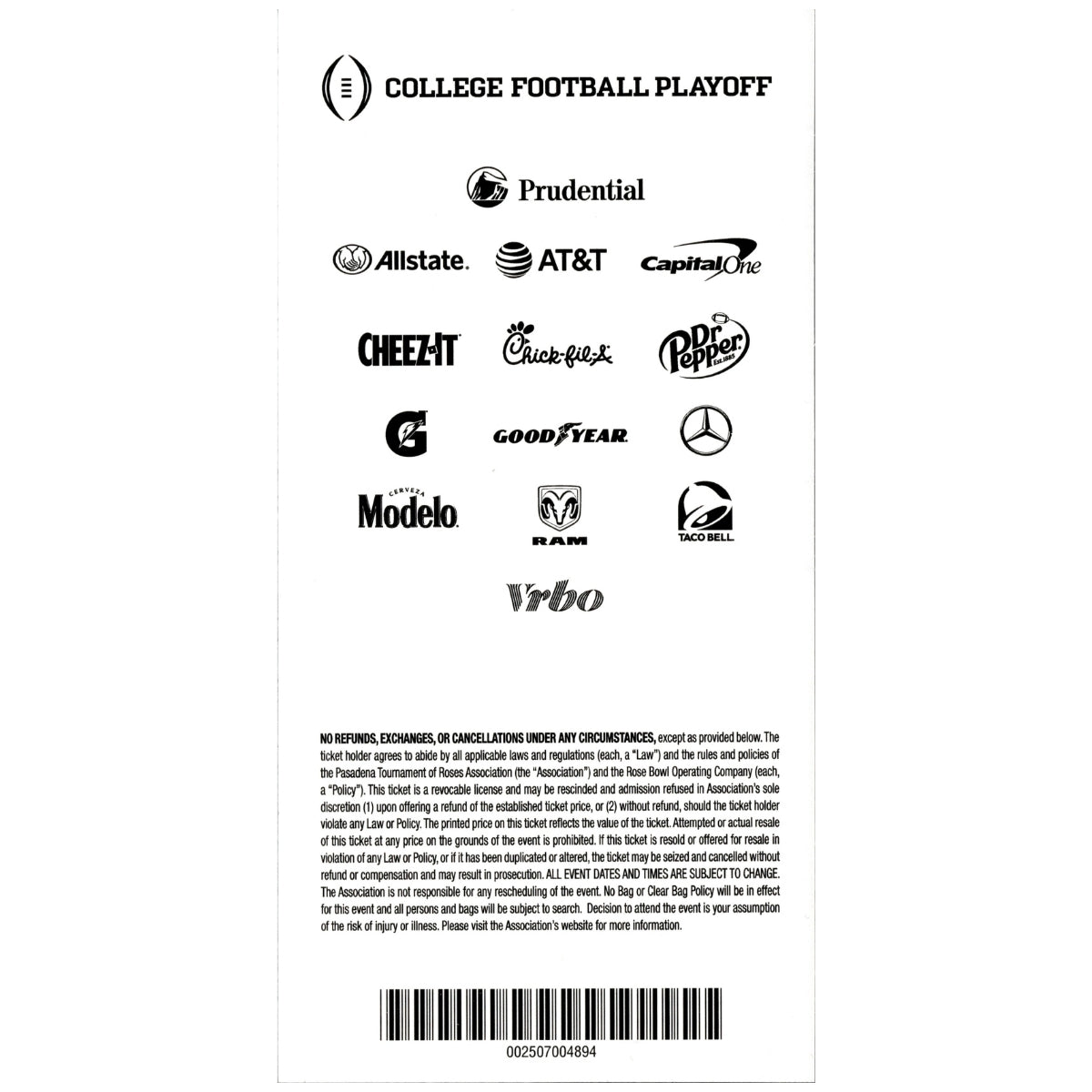 Michigan Wolverines 2024 Rose Bowl Full Game Ticket - 3 1/2" x 7" - Back View
