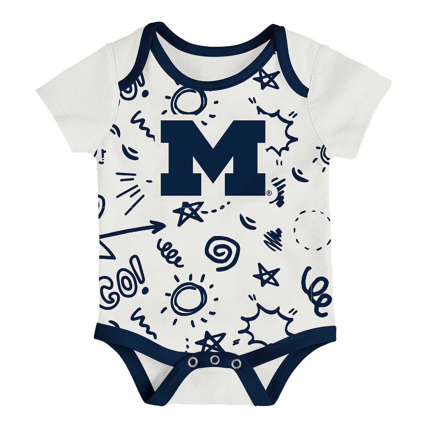 Michigan Wolverines Infant All Day Play Onesie Three Pack In  White - Front View