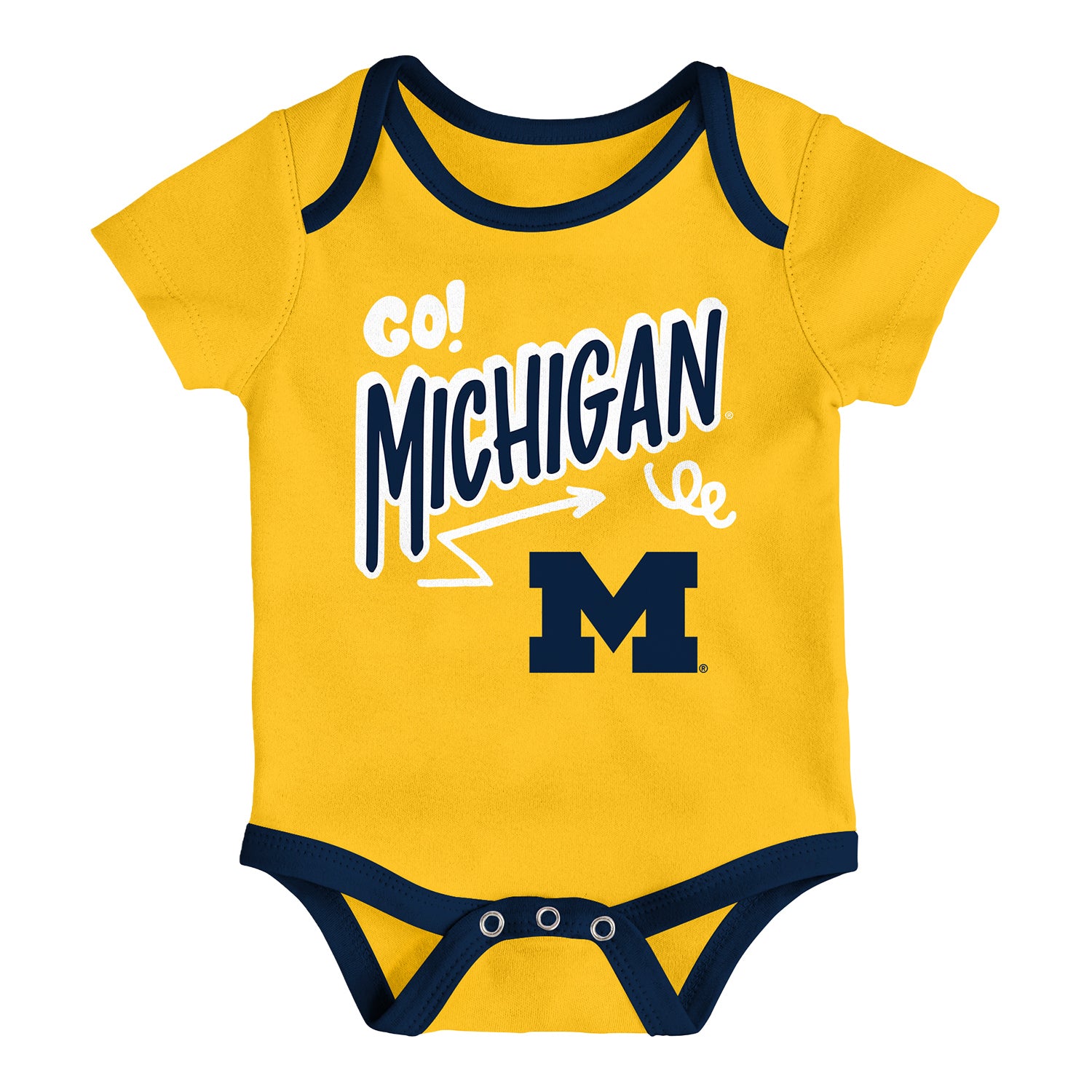 Michigan Wolverines Newborn All Day Play Onesie Three Pack In Maize - Front View