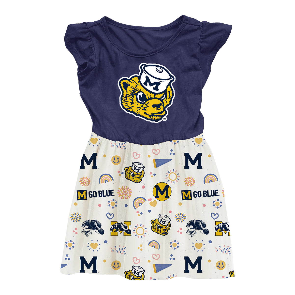 Michigan Wolverines Printed Navy Princess Dress In Blue - Front View