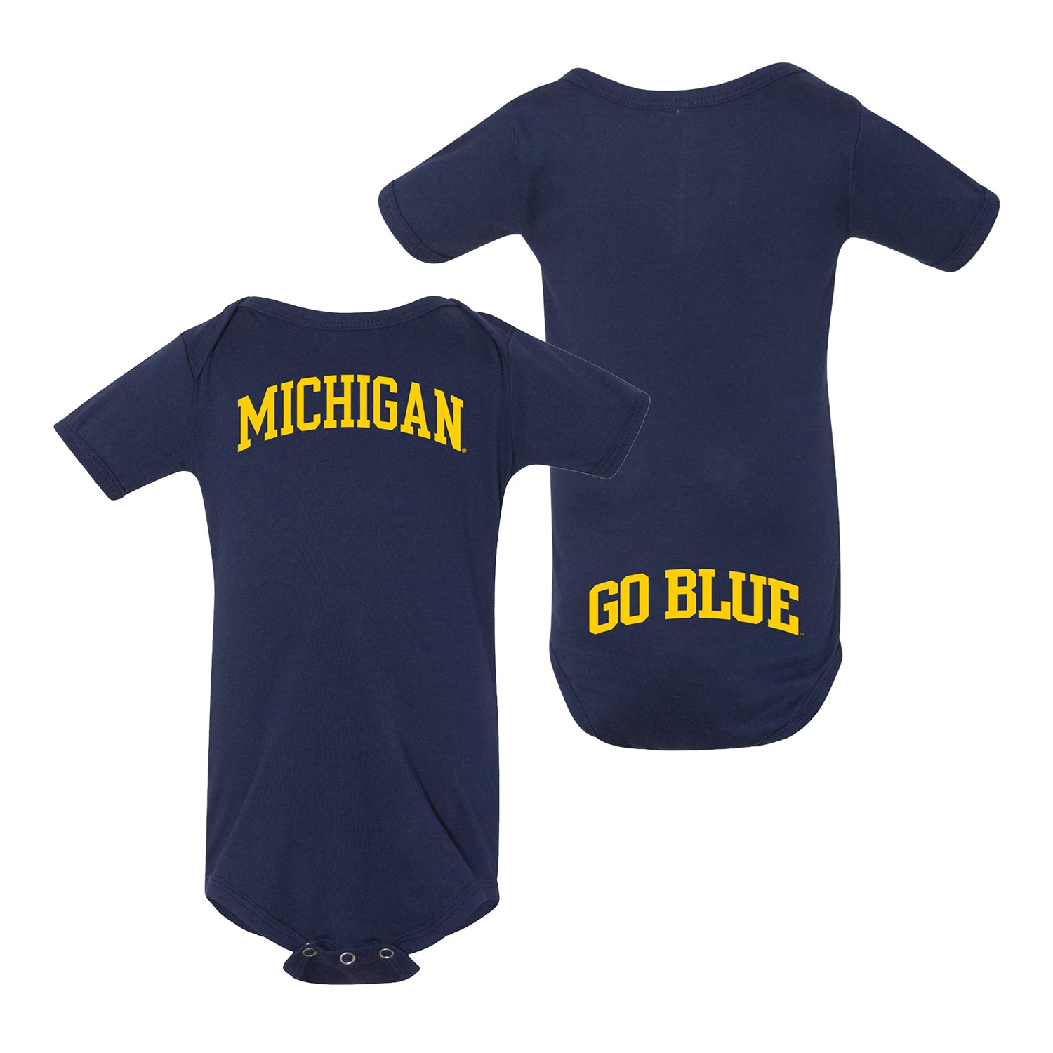 Michigan Wolverines Infant Navy Onesie - Front & Back View