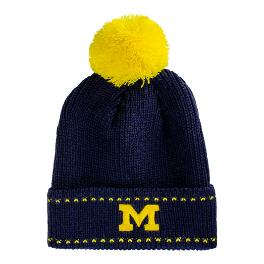 Youth Michigan Wolverines Block M Cuffed Knit Hat - Front View