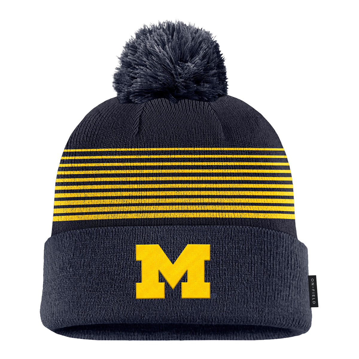 Michigan Wolverines Jordan Youth Navy Pom Striped Beanie