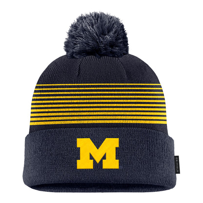 Michigan Wolverines Jordan Youth Navy Pom Striped Beanie