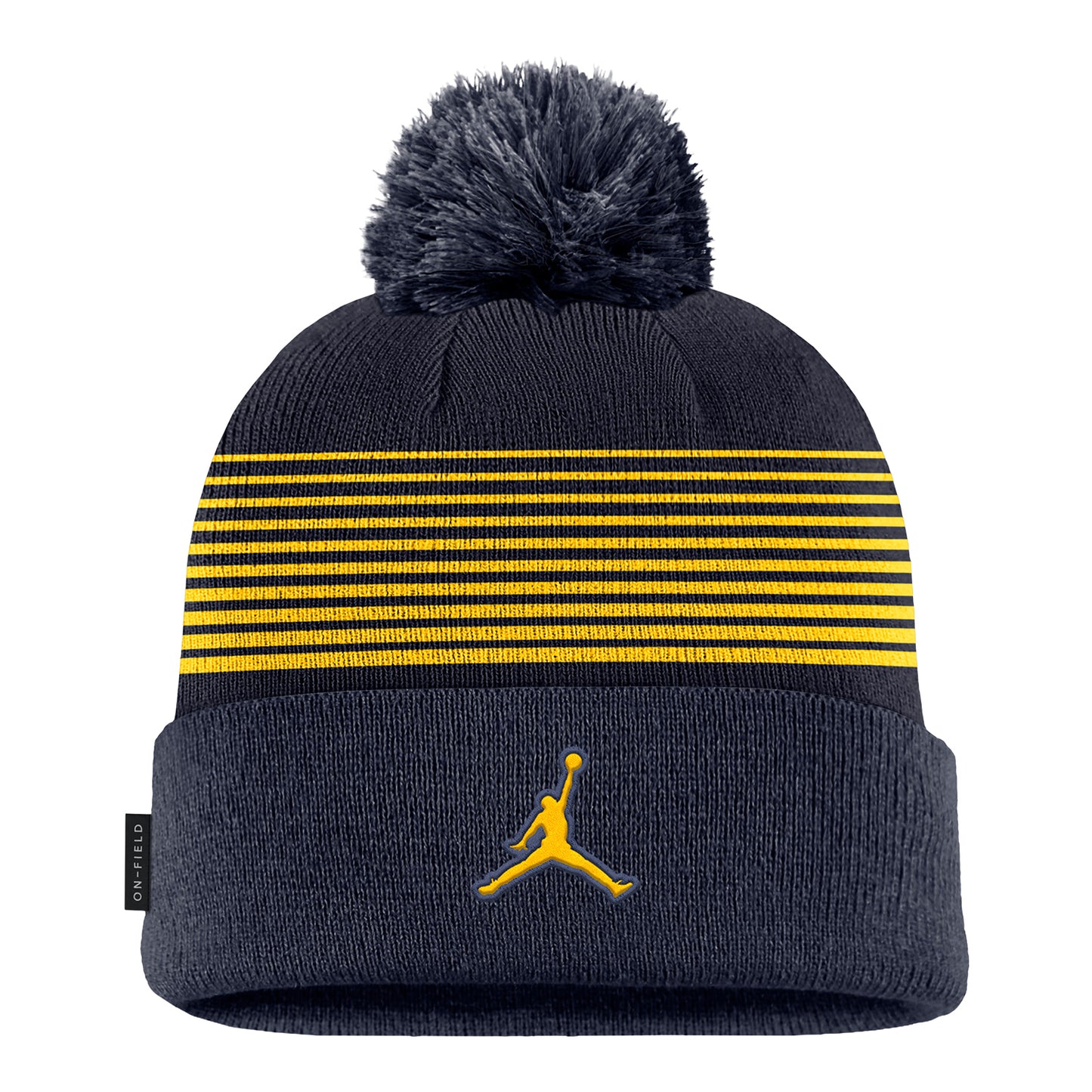 Michigan Wolverines Jordan Youth Navy Pom Striped Beanie