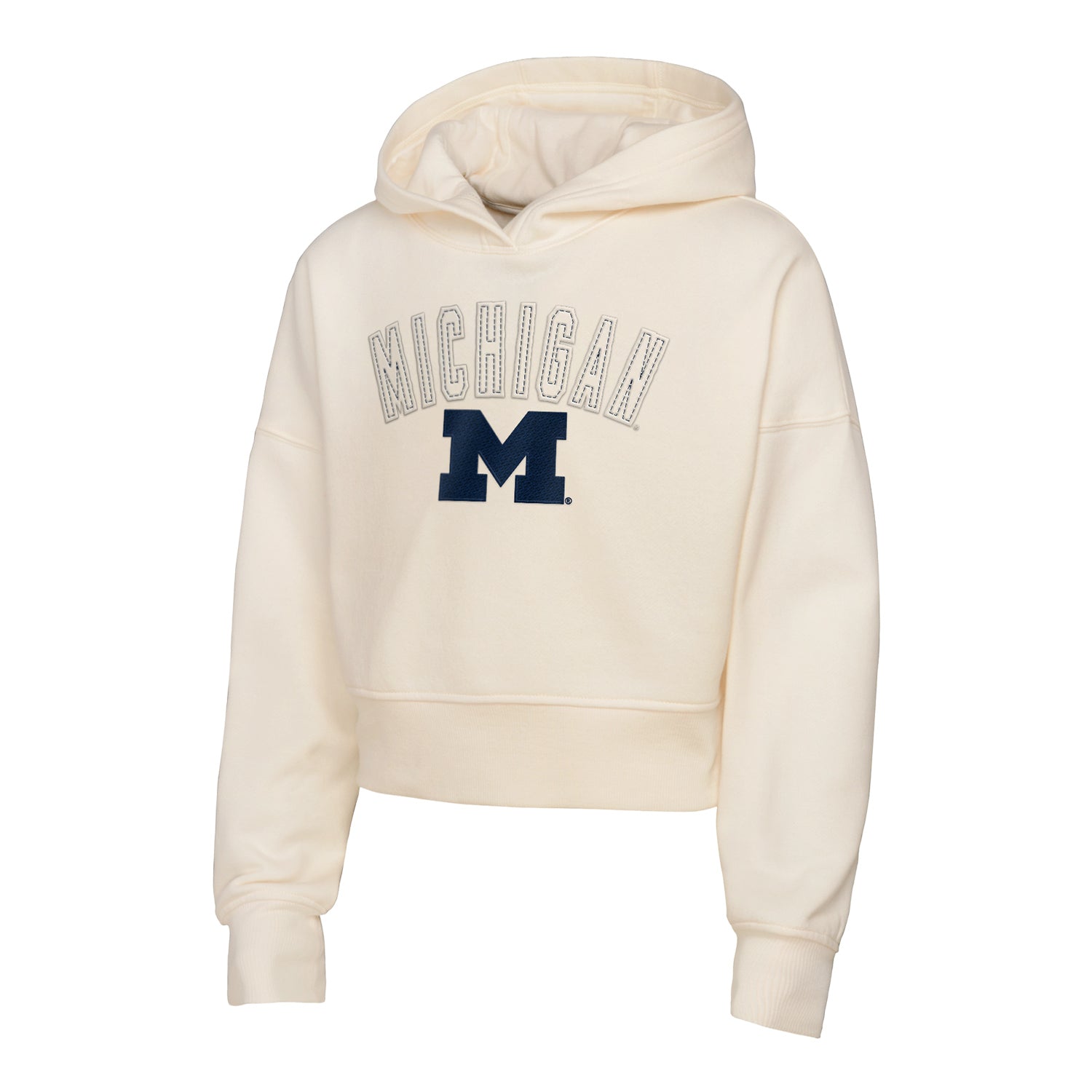 Michigan Wolverines Girls White Blitz Cropped Hoodie In White - Front View
