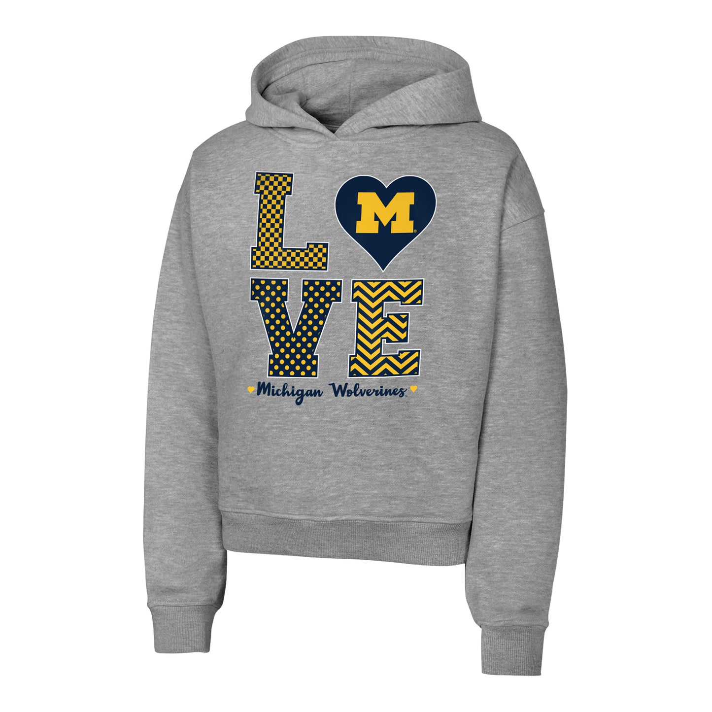 Michigan Wolverines Girls Love Heart Hoodie - Front View