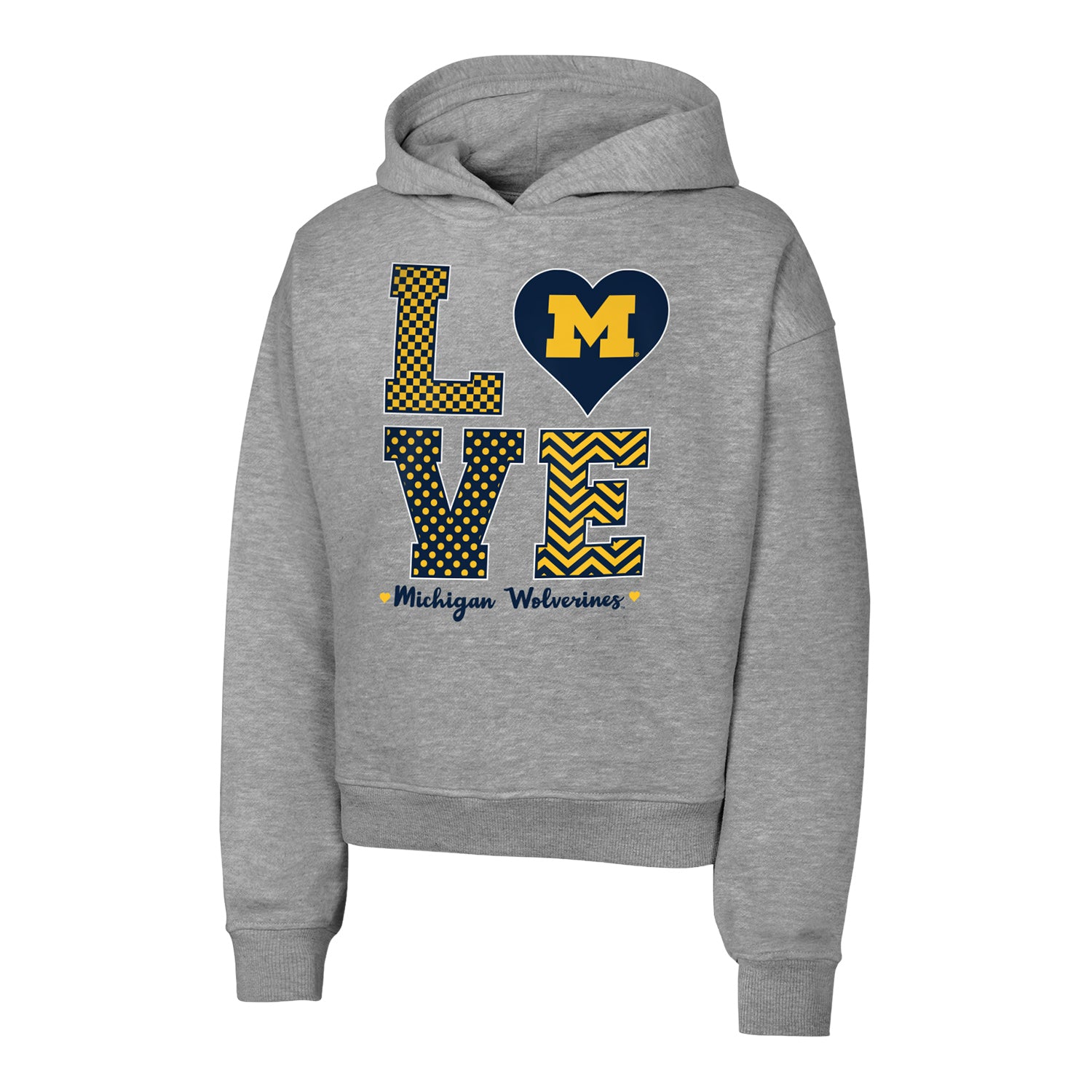 Michigan Wolverines Girls Love Heart Hoodie - Front View
