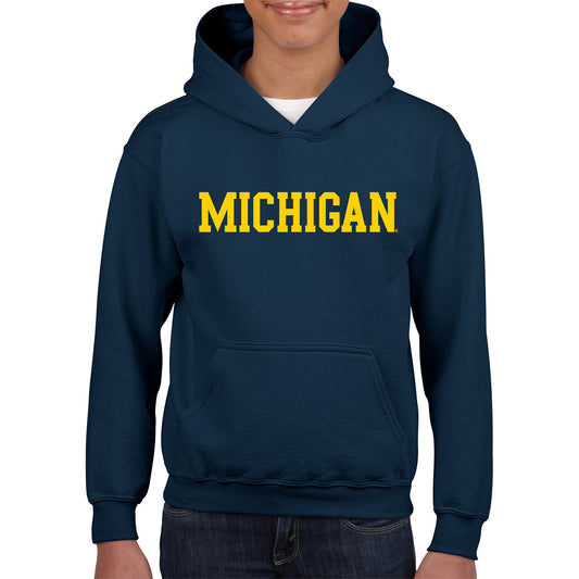 Michigan Wolverines Youth Navy Block Hoodie In Navy - Front View