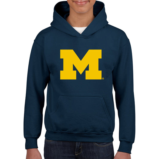 Michigan Wolverines Youth Navy M Logo Hoodie - Front View