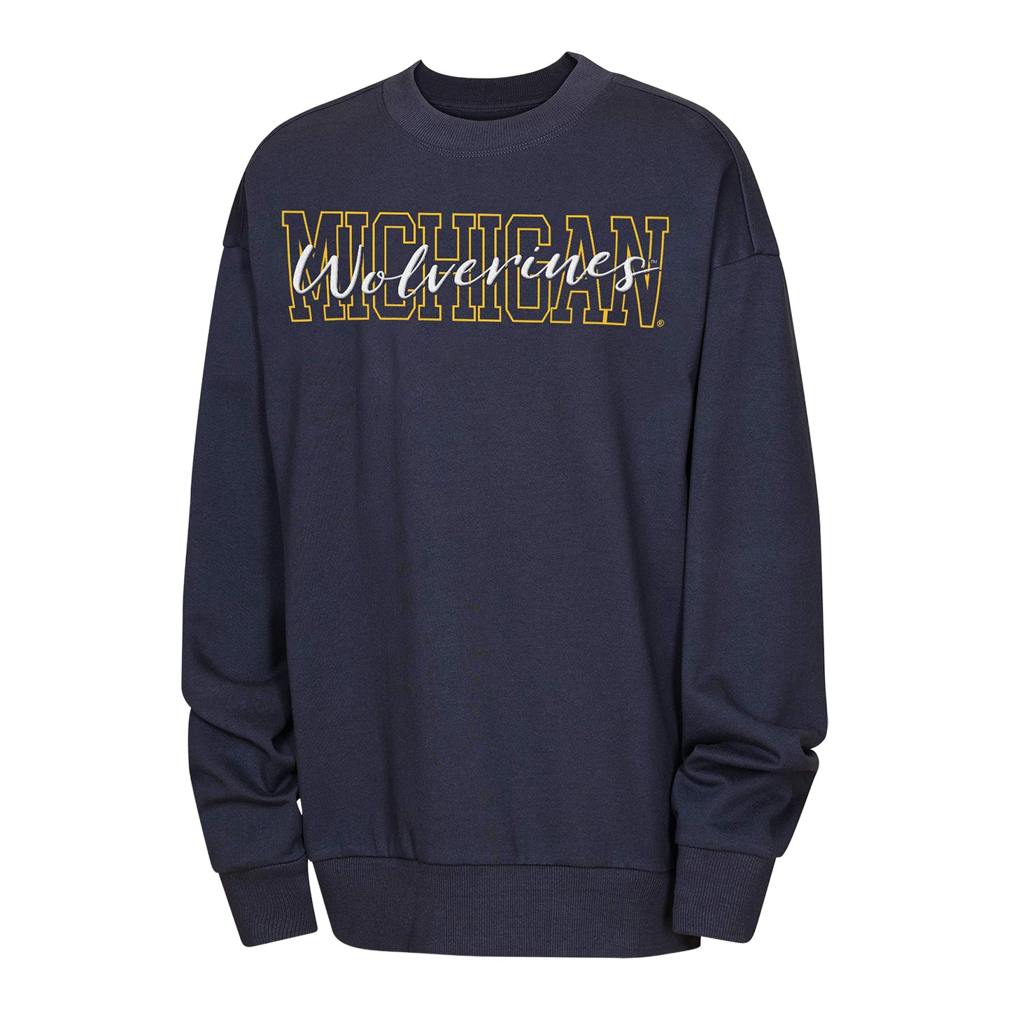 Michigan Wolverines Youth Girls Navy Long Sleeve Retro Sweatshirt - Front View