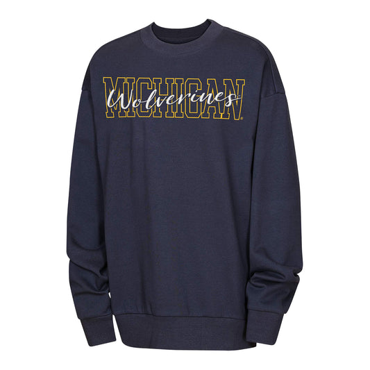 Michigan Wolverines Youth Girls Navy Long Sleeve Retro Sweatshirt - Front View