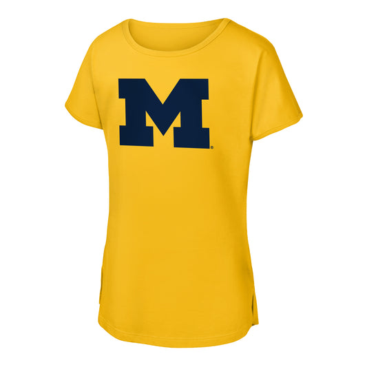 Michigan Wolverines Girls Maize Primary Logo Slub T-Shirt - Front View