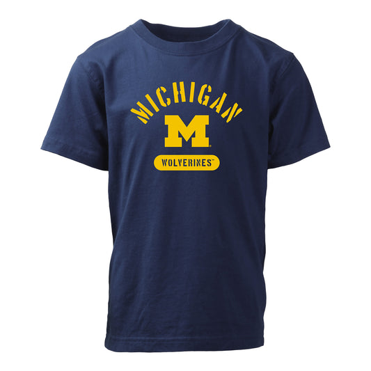 Michigan Wolverines Youth Wes & Willy Blue Arch Word Logo T-Shirt - Front View