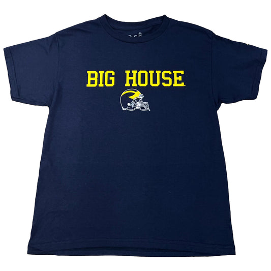 Michigan Wolverines Youth Valiant Blue Big House Helmet T-Shirt