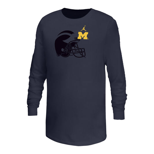 Youth Michigan Wolverines Nike Mascot Long Sleeve T-Shirt In Blue - Front View