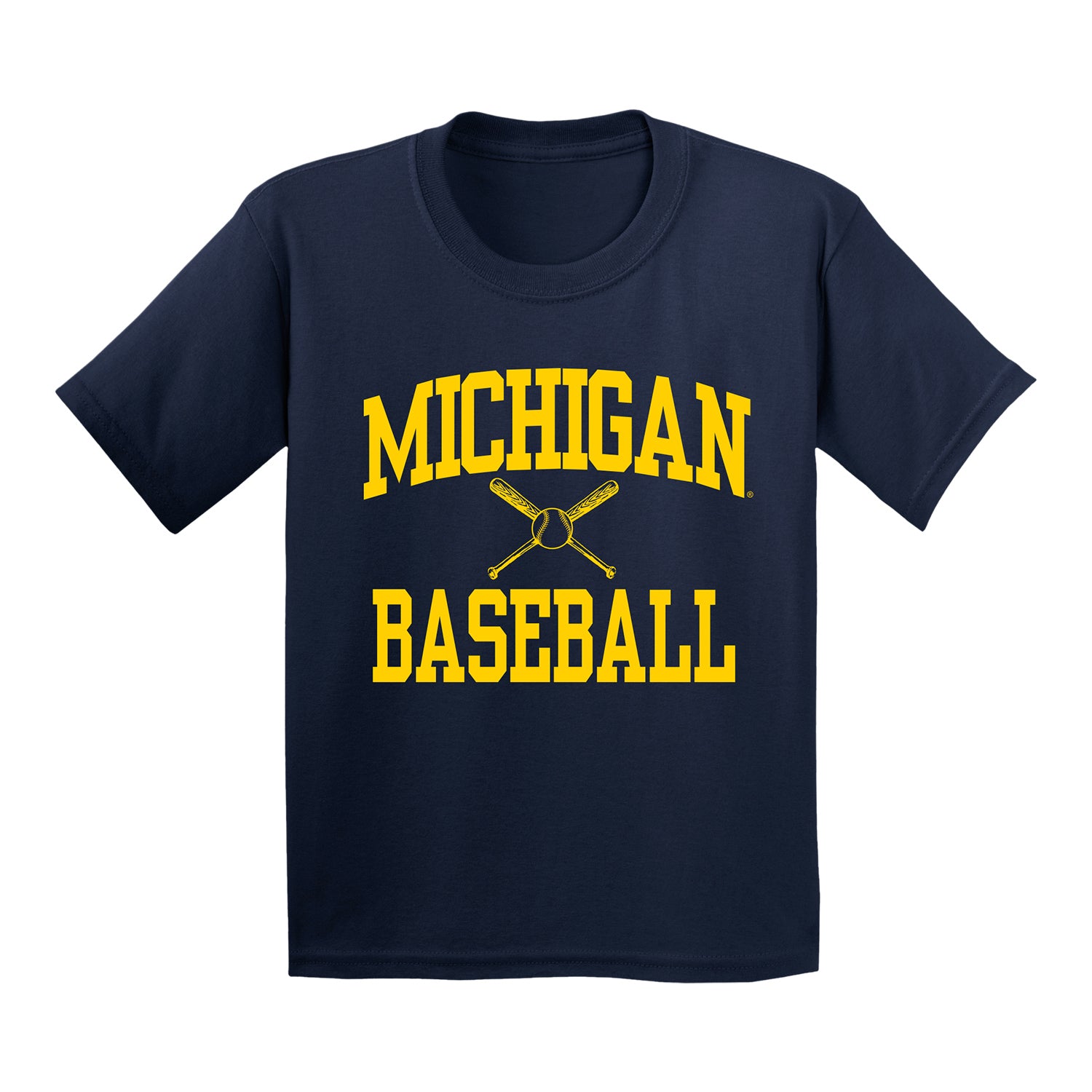 Youth Michigan Wolverines Baseball Navy T-Shirt - Front View