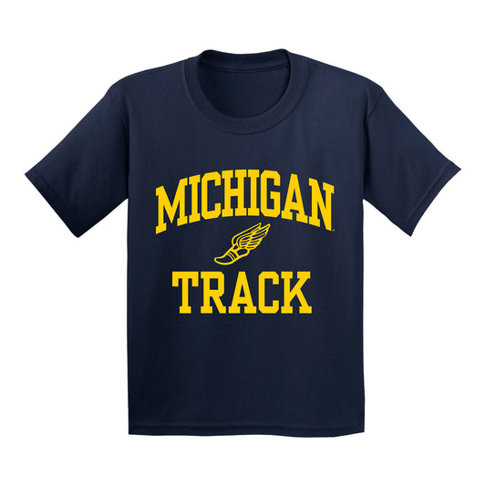 Youth Michigan Wolverines Track Navy T-Shirt - Front View