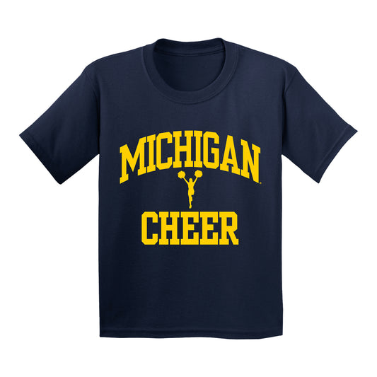 Youth Michigan Wolverines Cheer Navy T-Shirt - Front View