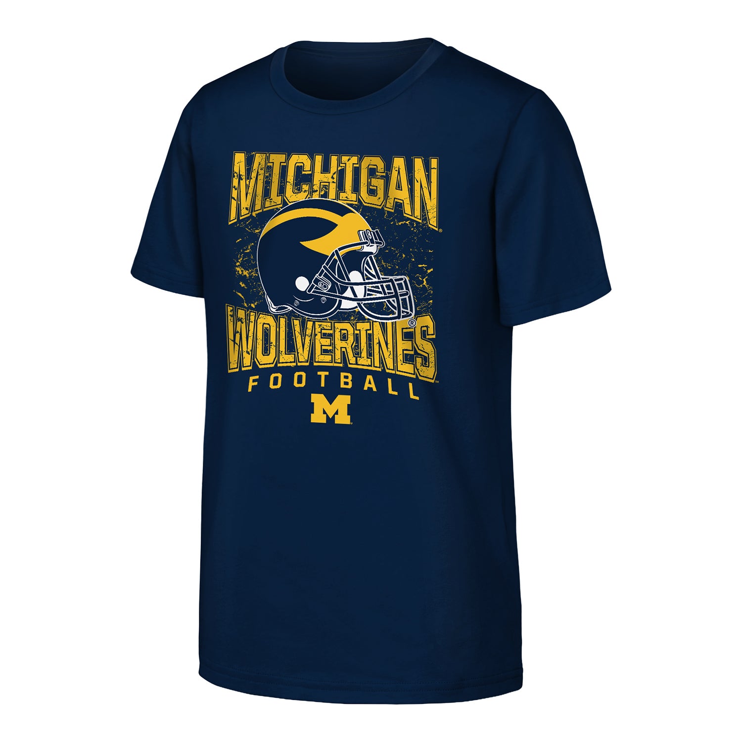 Michigan Wolverines Football Youth Helmet Tee In Blue - Front View
