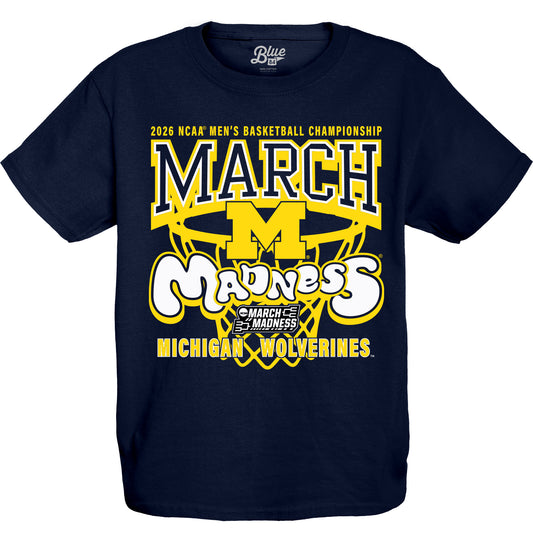 Michigan Wolverines March Madness Youth Navy Bubble Tee - Front View