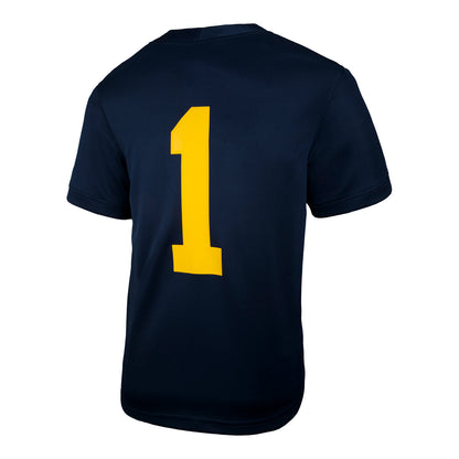 Michigan Wolverines Jordan Football #1 Kids Home Jersey In Blue - Back View
