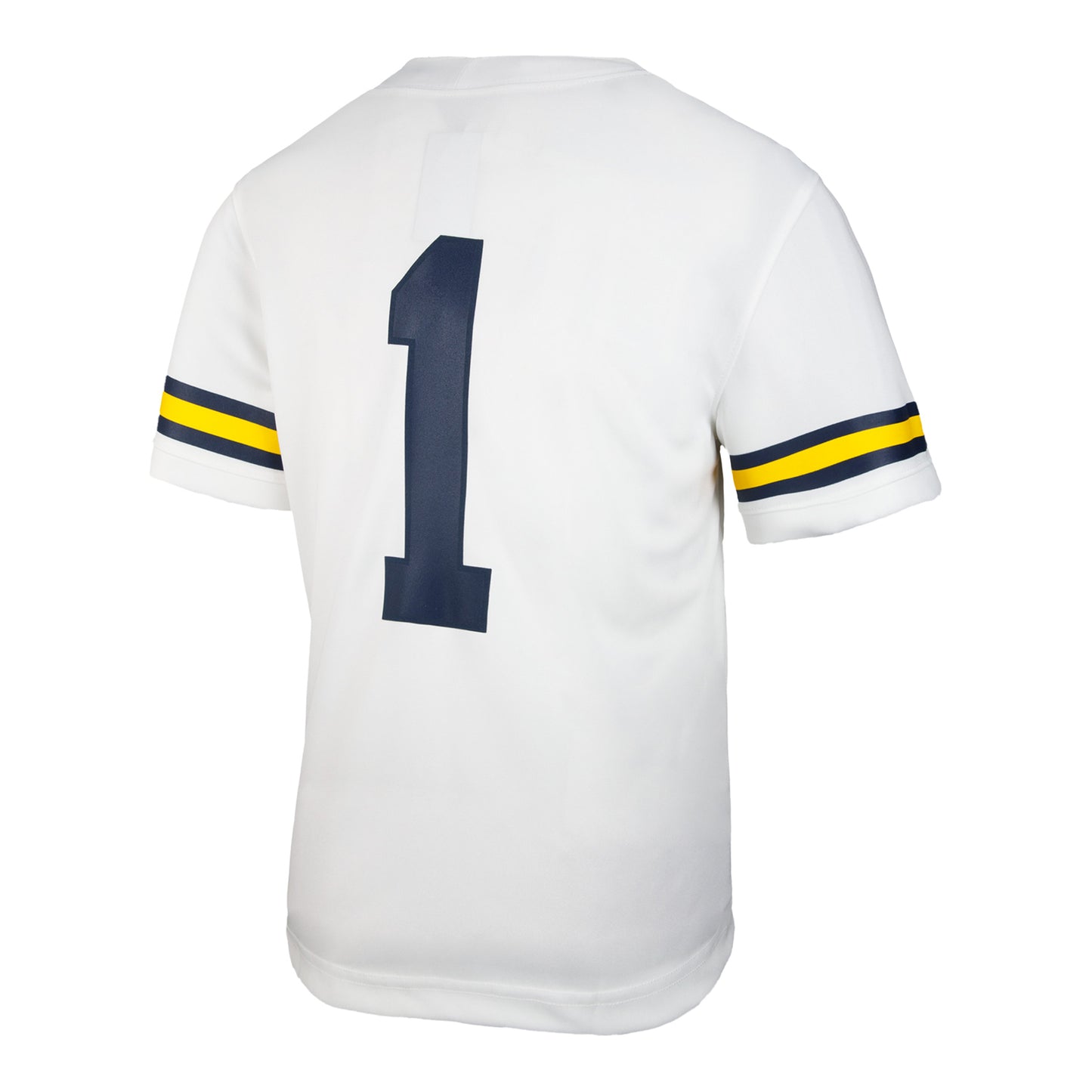 Michigan Wolverines Jordan Football #1 Youth Away Jersey In White - Back View