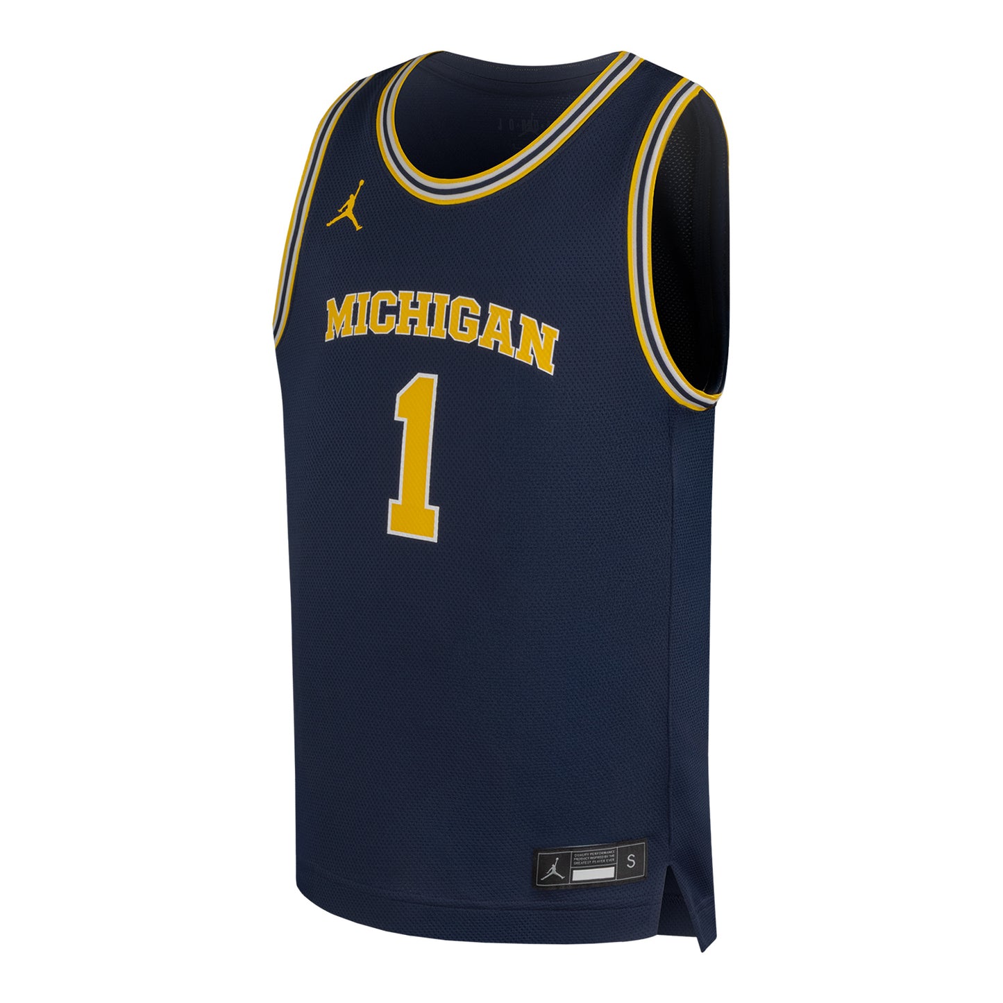Michigan Wolverines Jordan Basketball #1 Youth Home Jersey In Blue - Front View