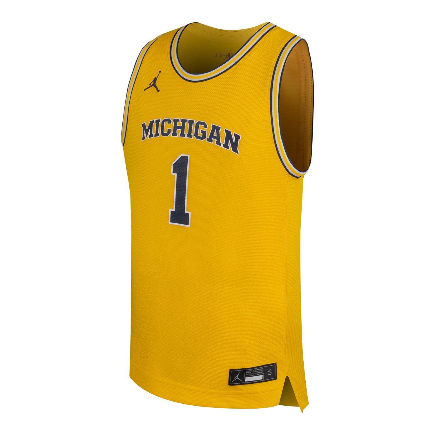 Michigan Wolverines Jordan Basketball #1 Youth Alternate Jersey In Maize - Front View