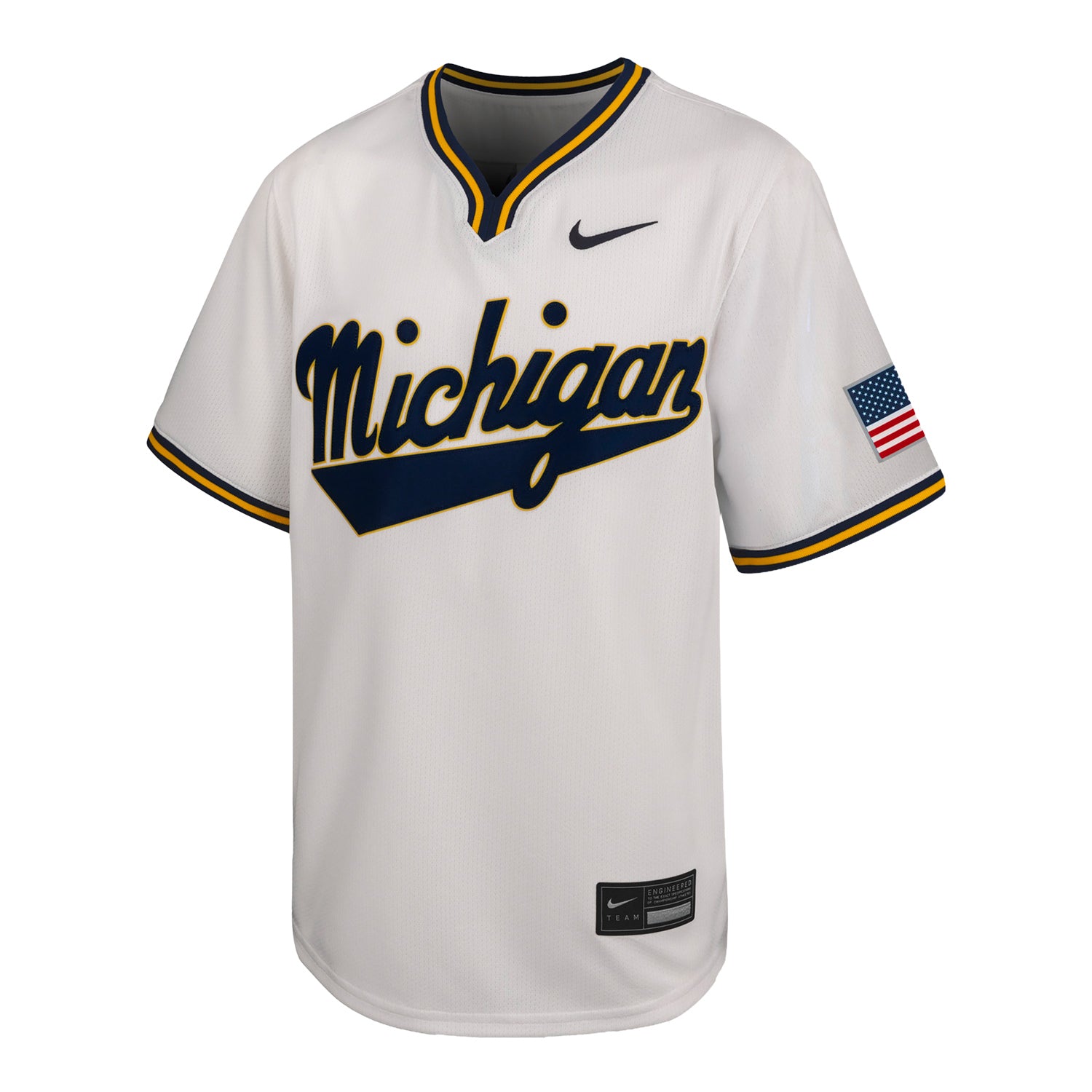 Michigan Wolverines Nike Script White Youth Baseball Jersey - Front View