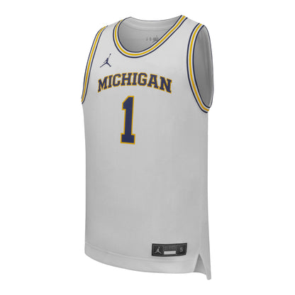 Michigan Wolverines Jordan Basketball #1 Youth White Jersey