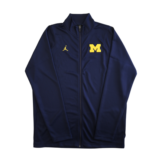 Nike Air Jordan Michigan Wolverines Navy "Michigan" Name Back Embroidered Zip-Up - Front View
