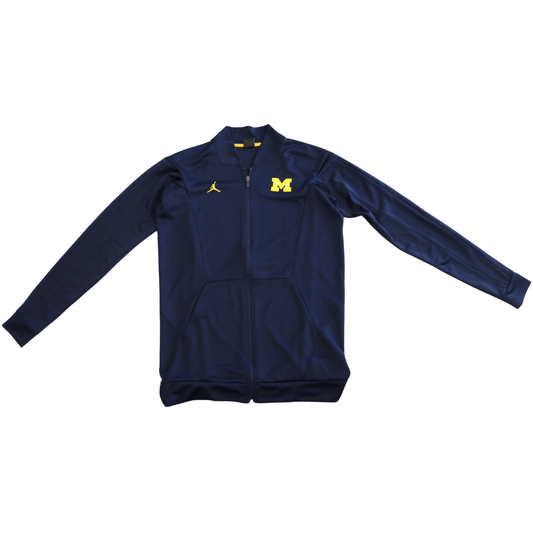 Nike Air Jordan Michigan Wolverines Navy Yellow Logo M Zip Up w/ Open Pockets - Front View