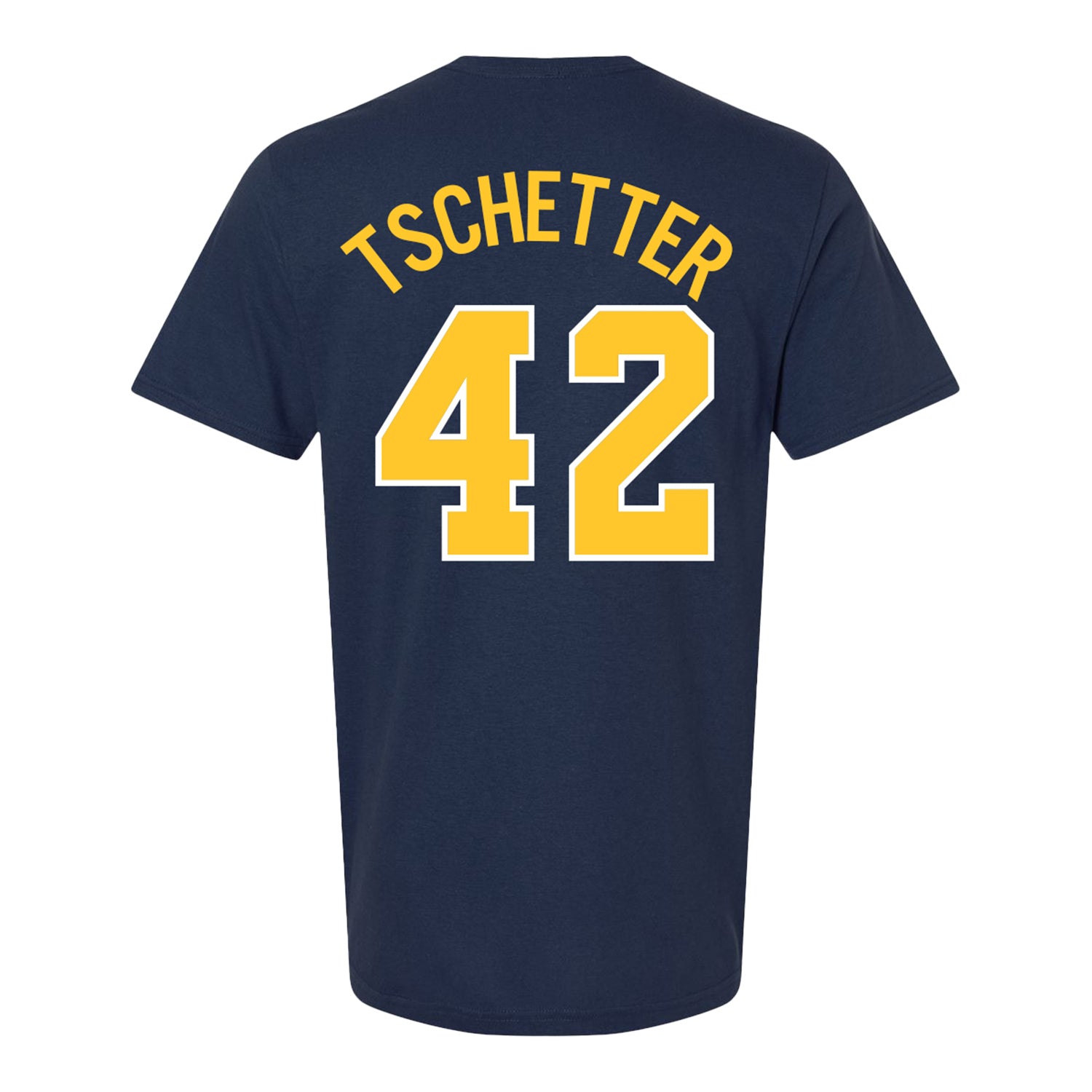 Michigan Wolverines Men's Basketball Student Athlete #42 Will Tschetter T-Shirt - Back View