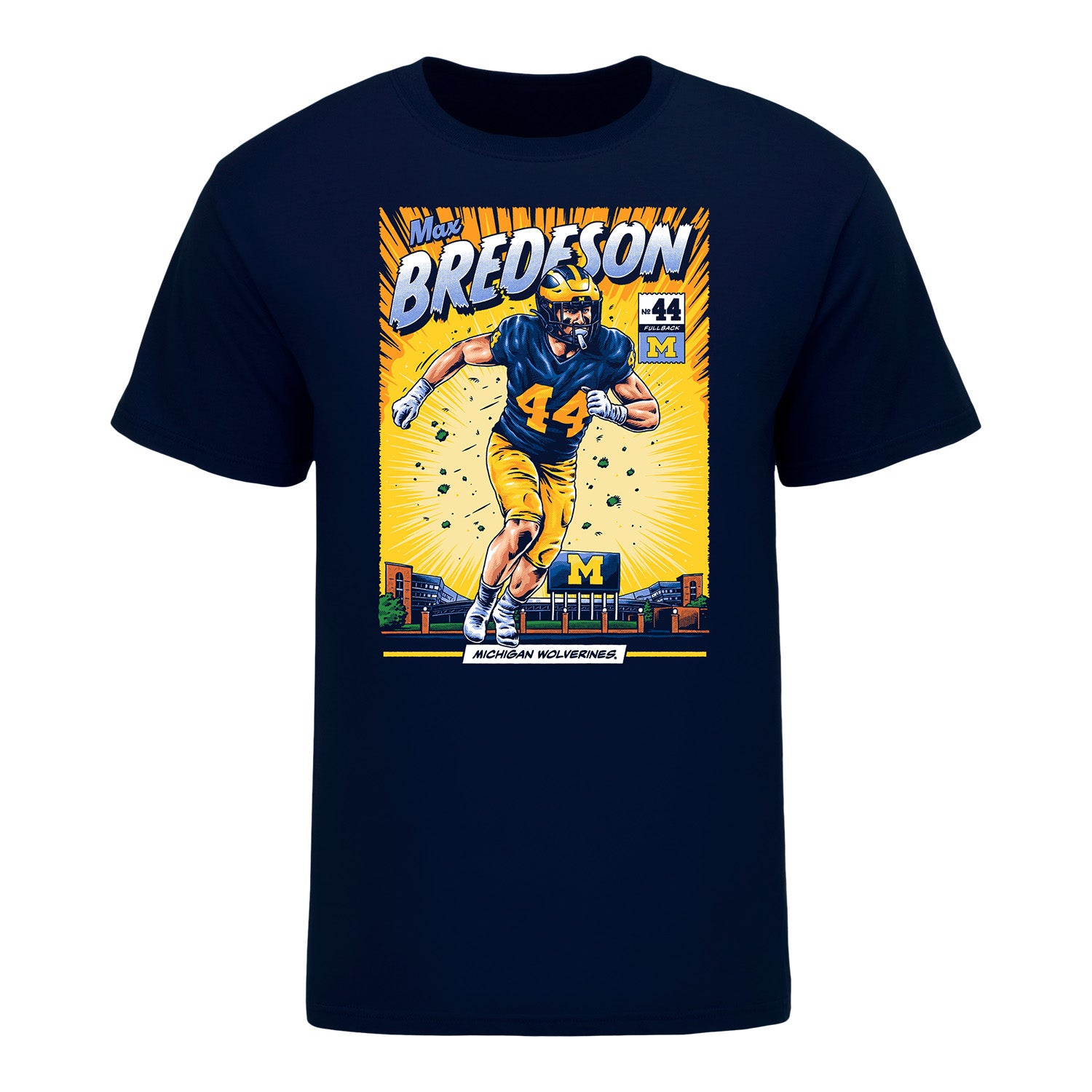 Michigan Wolverines #44 Max Bredeson Student Athlete Comic T-Shirt - Front View
