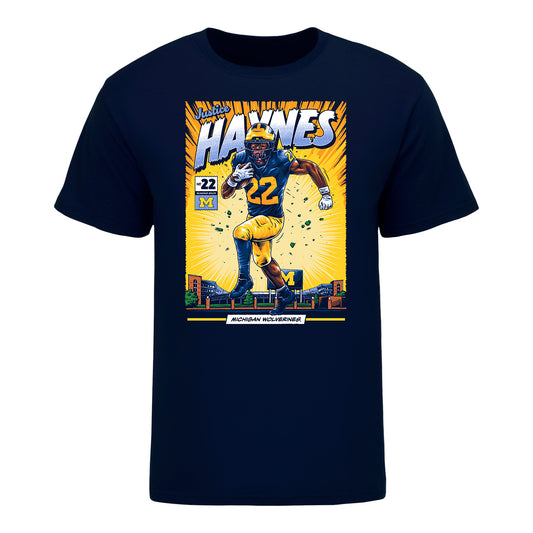 Michigan Wolverines #22 Justice Haynes Student Athlete Comic T-Shirt - Front View