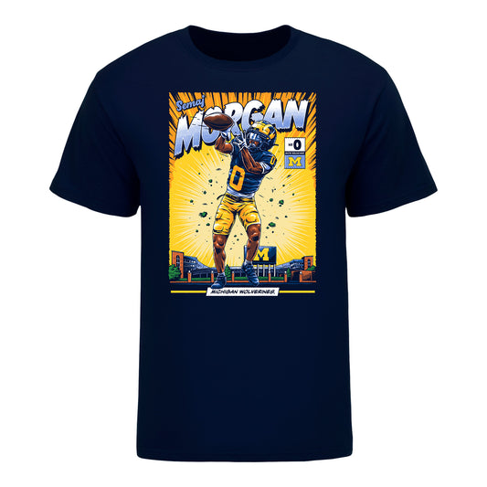 Michigan Wolverines #0 Semaj Morgan Student Athlete Comic T-Shirt - Front View