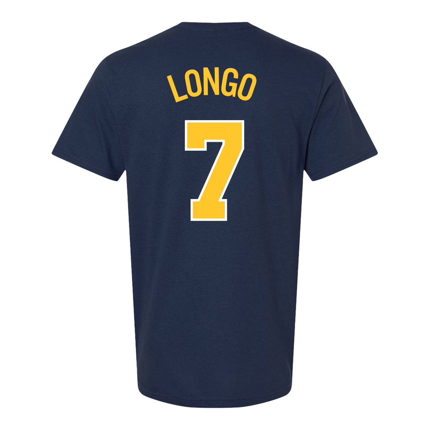 Michigan Wolverines Baseball Student Athlete #7 Joe Longo T-Shirt In Navy - Back View