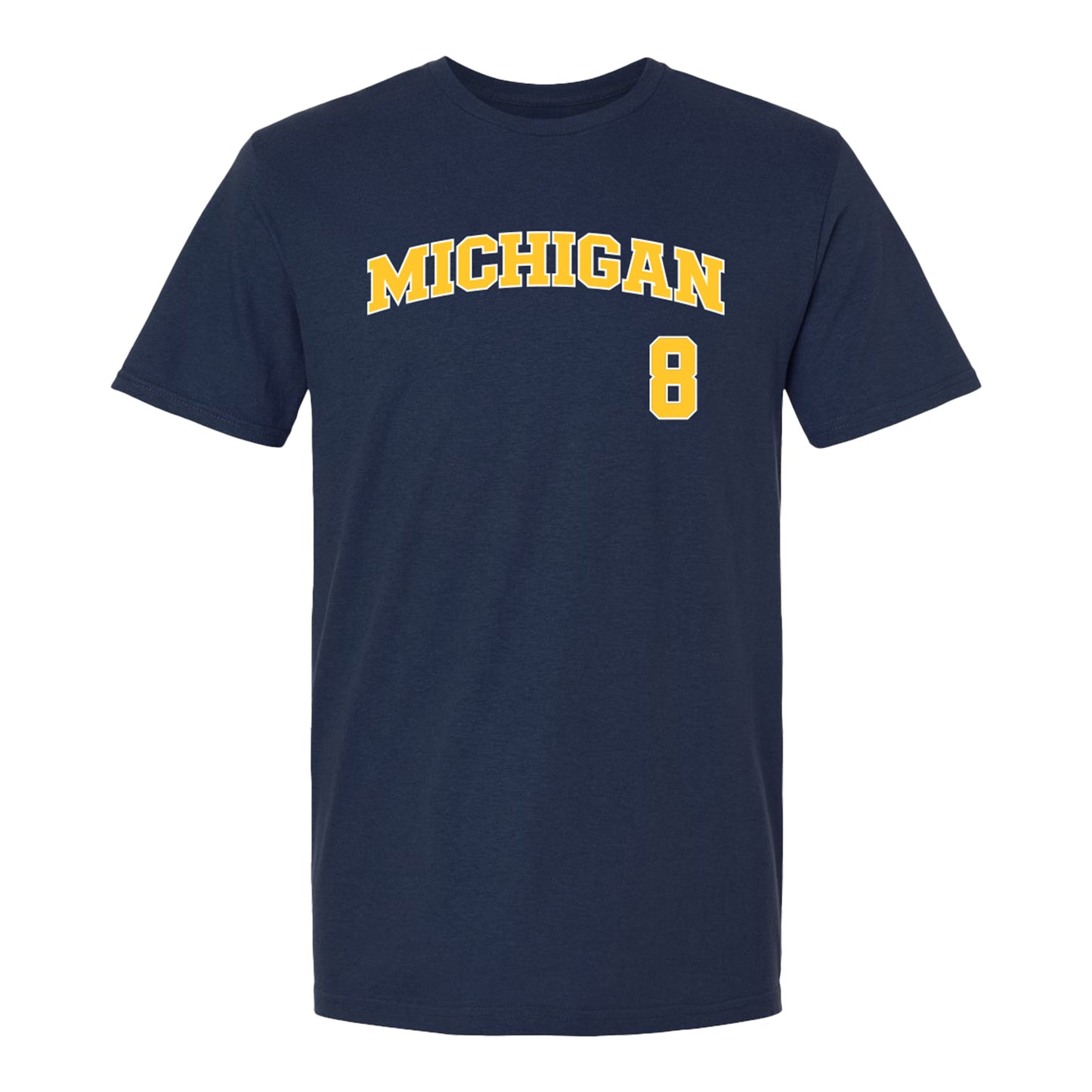 Michigan Wolverines Baseball Student Athlete #8 Benny Casillas T-Shirt In Navy - Front View