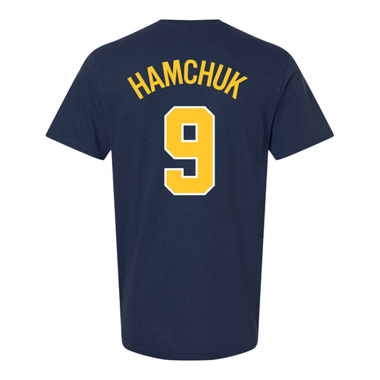 Michigan Wolverines Baseball Student Athlete #9 Robert Hamchuk T-Shirt In Navy - Back View
