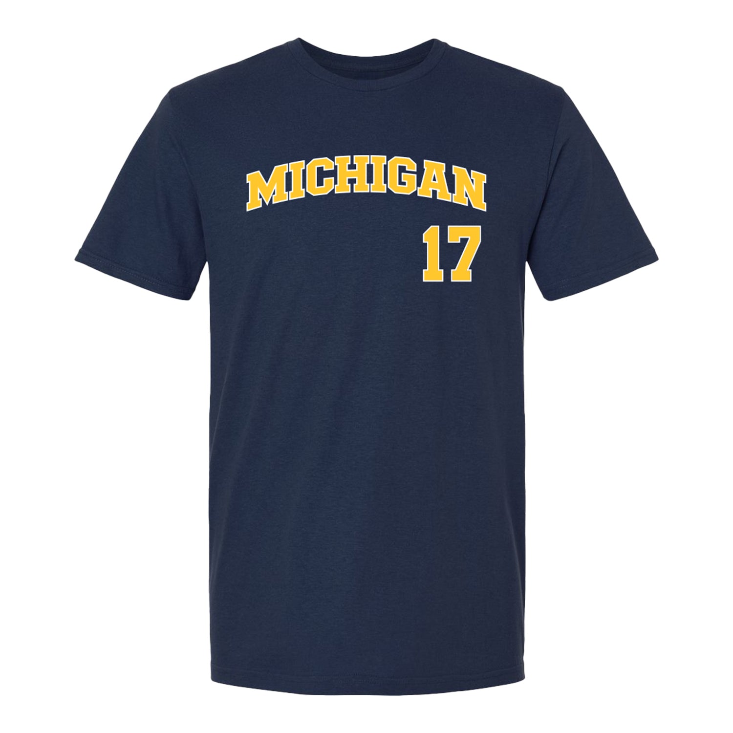 Michigan Wolverines Baseball Student Athlete #17 Gavin DeVooght T-Shirt In Navy - Front View