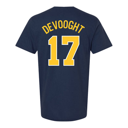 Michigan Wolverines Baseball Student Athlete #17 Gavin DeVooght T-Shirt In Navy - Back View