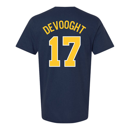 Michigan Wolverines Baseball Student Athlete #17 Gavin DeVooght T-Shirt In Navy - Back View