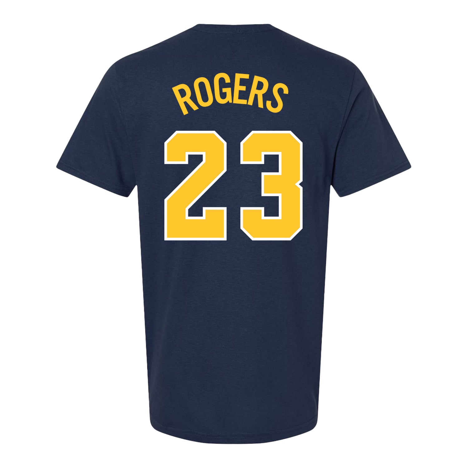 Michigan Wolverines Baseball Student Athlete #23 Will Rogers T-Shirt In Navy - Back View