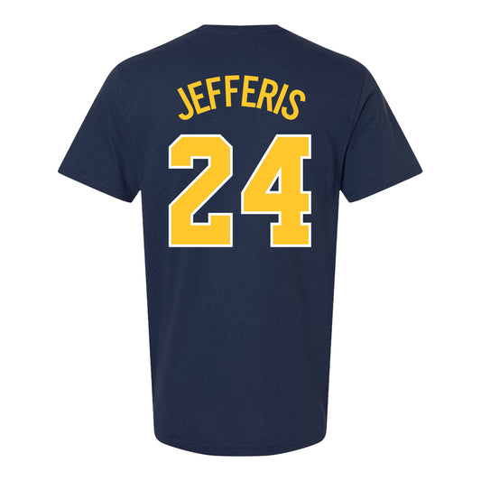 Michigan Wolverines Baseball Student Athlete #24 Brayden Jefferis T-Shirt In Navy - Back View