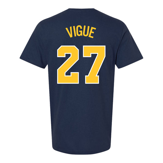 Michigan Wolverines Baseball Student Athlete #27 Dylan Vigue T-Shirt In Navy - Back View